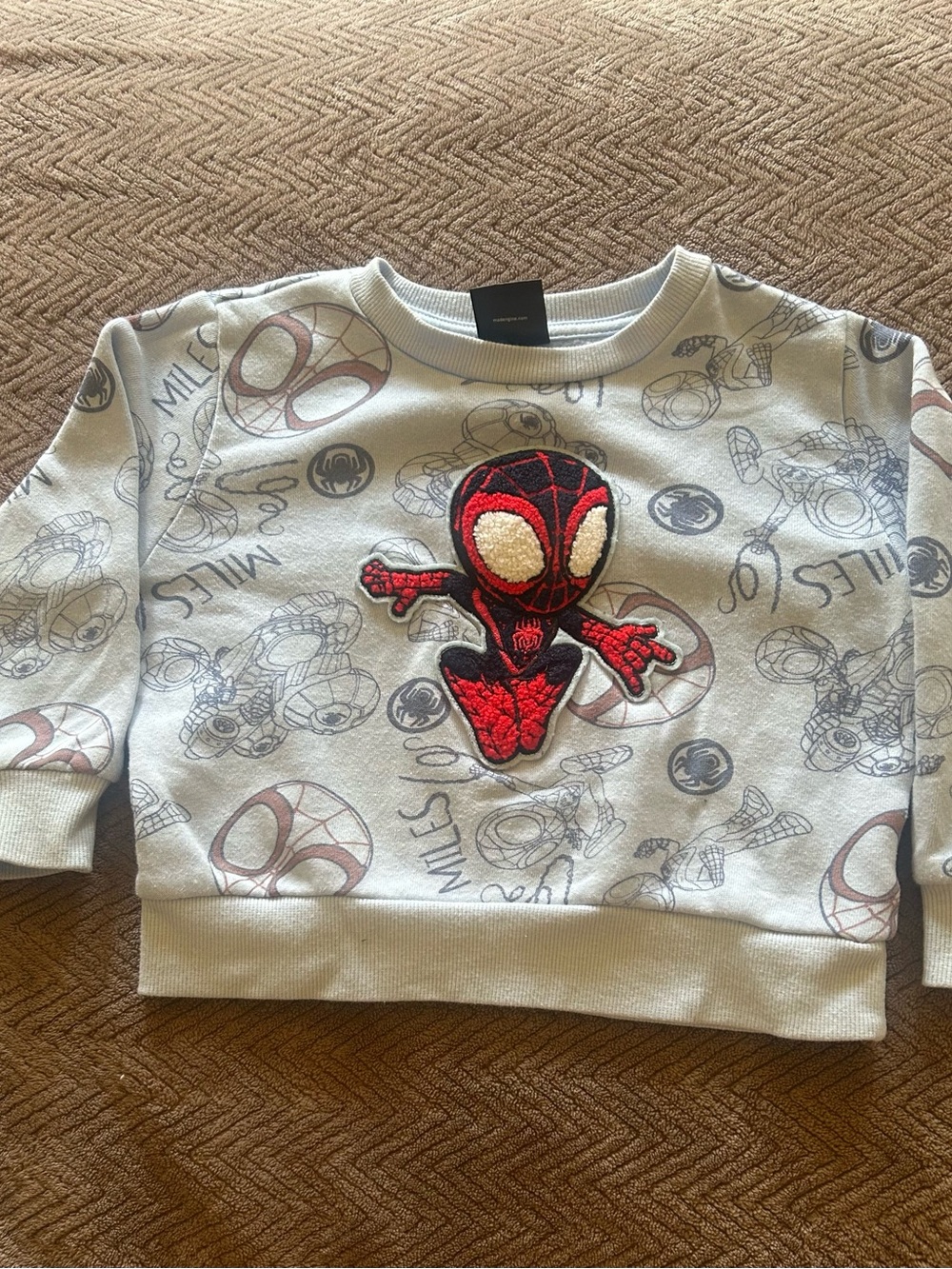 Marvel Light Blue Kids Sweatshirt with Red & Black Spider-Man Patch